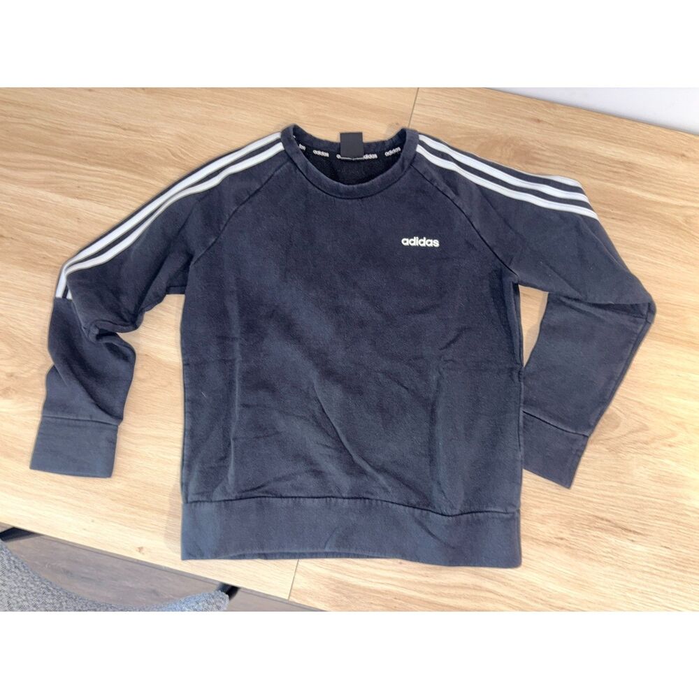 Adidas Youth Medium 12-14 Black 3 Stripe Crewneck Sweatshirt